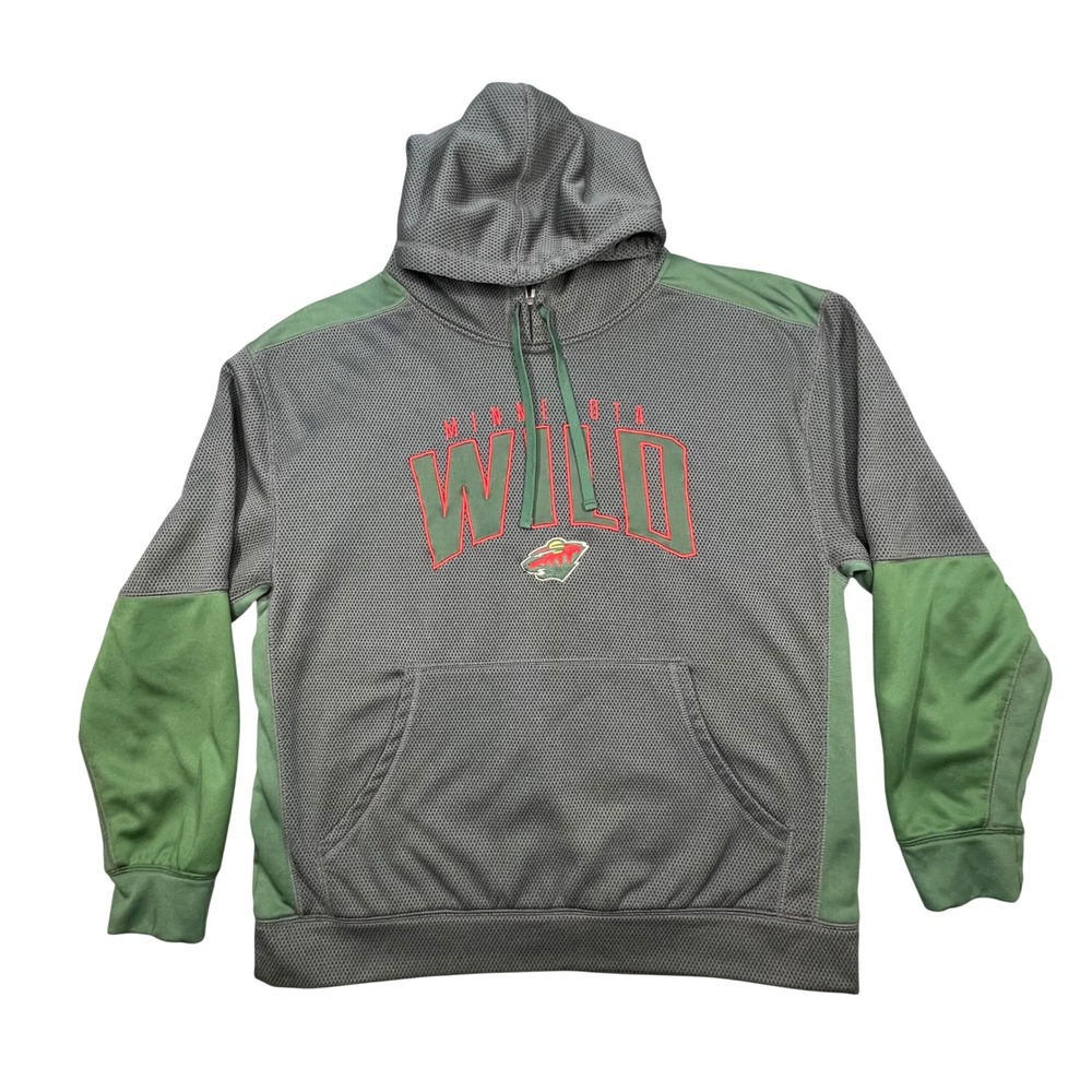 NHL Gray Green Minnesota Wild Mesh Fleece Pullover Hoodie Mens XL